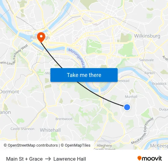 Main St + Grace to Lawrence Hall map