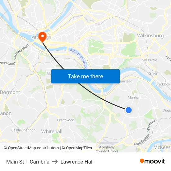 Main St + Cambria to Lawrence Hall map
