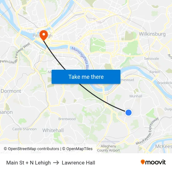 Main St + N Lehigh to Lawrence Hall map