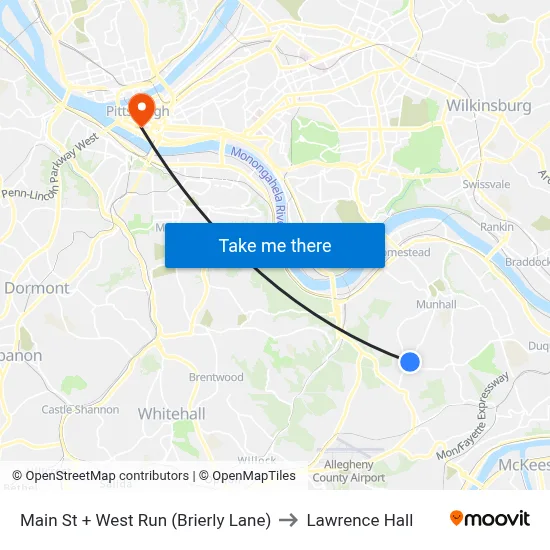Main St + West Run (Brierly Lane) to Lawrence Hall map