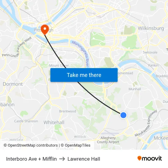 Interboro Ave + Mifflin to Lawrence Hall map