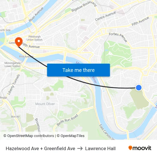 Hazelwood Ave + Greenfield Ave to Lawrence Hall map