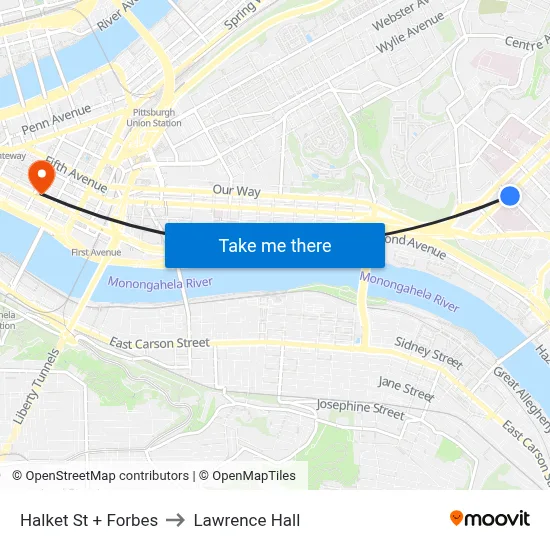 Halket St + Forbes to Lawrence Hall map