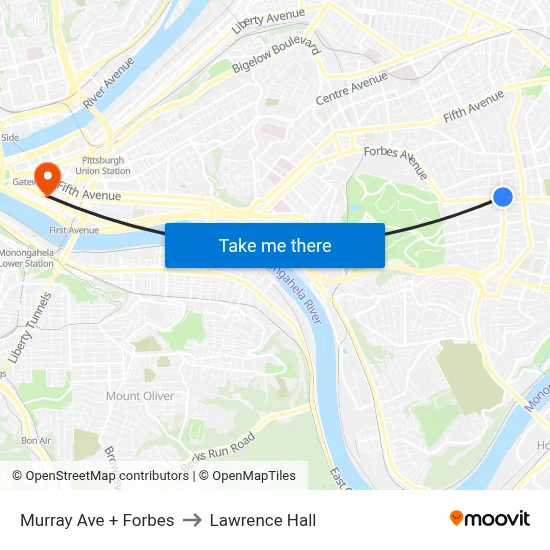 Murray Ave + Forbes to Lawrence Hall map