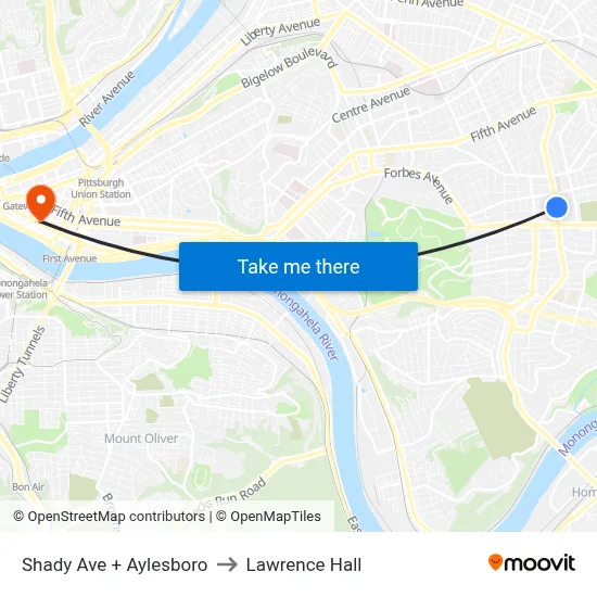 Shady Ave + Aylesboro to Lawrence Hall map