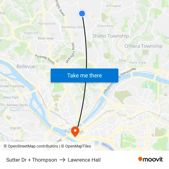 Sutter Dr + Thompson to Lawrence Hall map