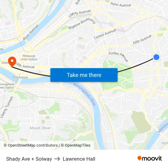 Shady Ave + Solway to Lawrence Hall map