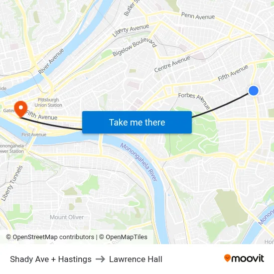 Shady Ave + Hastings to Lawrence Hall map