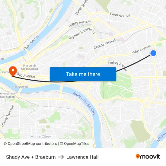 Shady Ave + Braeburn to Lawrence Hall map