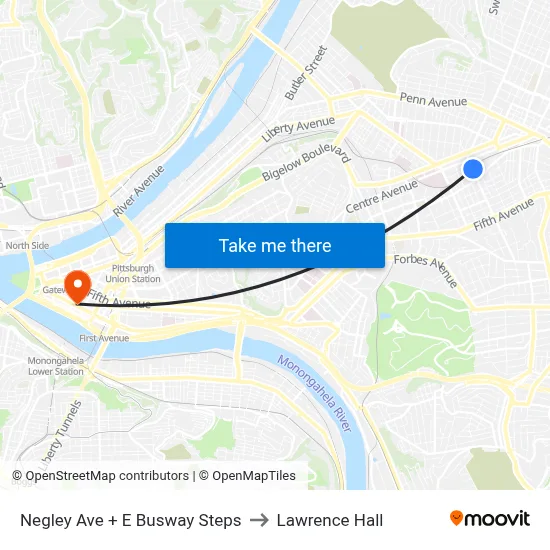 Negley Ave + E Busway Steps to Lawrence Hall map
