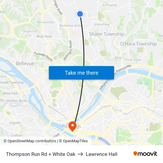 Thompson Run Rd + White Oak to Lawrence Hall map