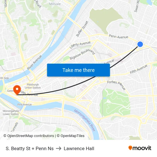 S. Beatty St + Penn Ns to Lawrence Hall map