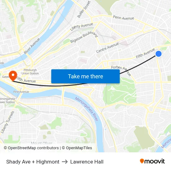 Shady Ave + Highmont to Lawrence Hall map