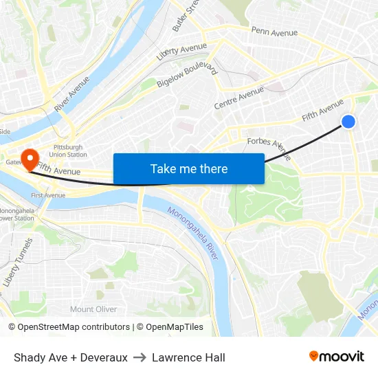 Shady Ave + Deveraux to Lawrence Hall map