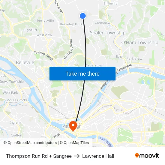 Thompson Run Rd + Sangree to Lawrence Hall map