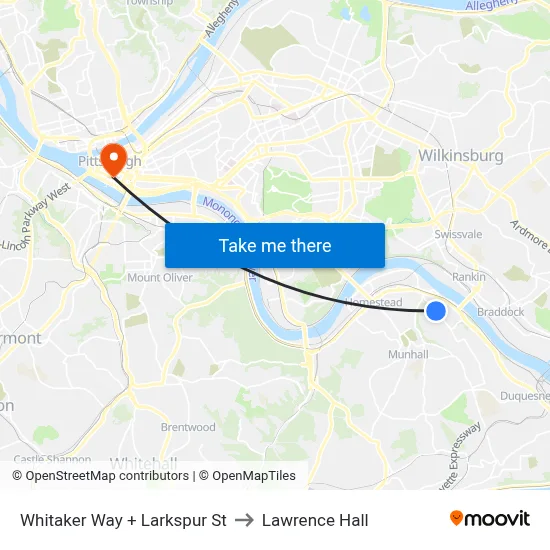 Whitaker Way + Larkspur St to Lawrence Hall map