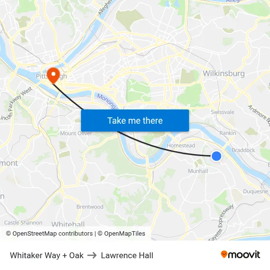 Whitaker Way + Oak to Lawrence Hall map