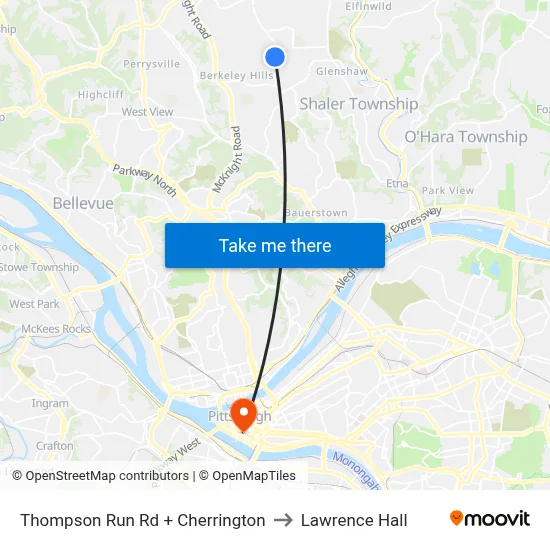 Thompson Run Rd + Cherrington to Lawrence Hall map