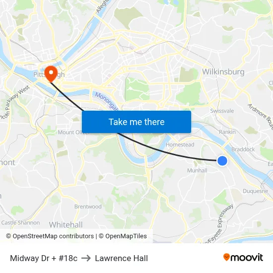 Midway Dr + #18c to Lawrence Hall map