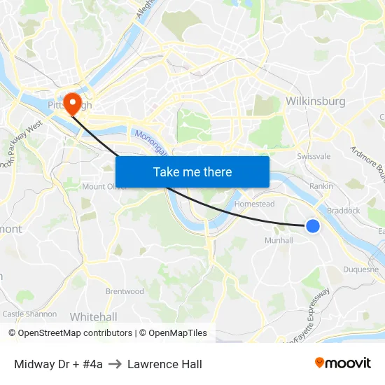 Midway Dr + #4a to Lawrence Hall map