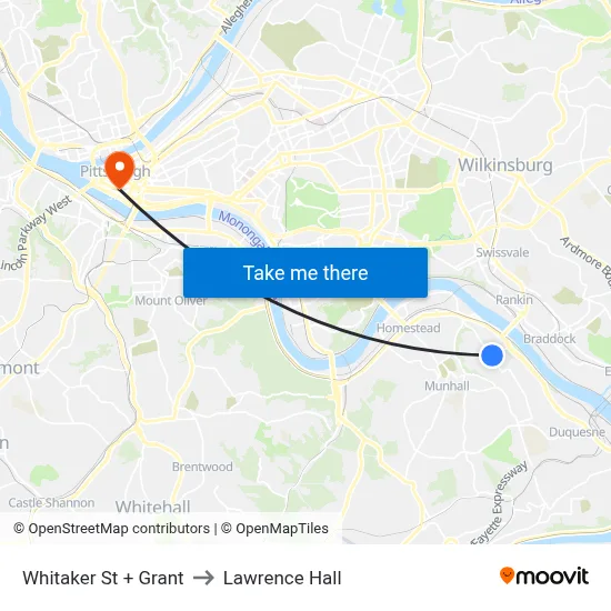 Whitaker St + Grant to Lawrence Hall map