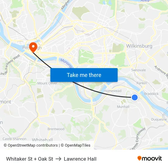 Whitaker St + Oak St to Lawrence Hall map
