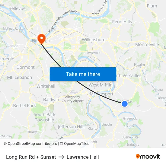 Long Run Rd + Sunset to Lawrence Hall map