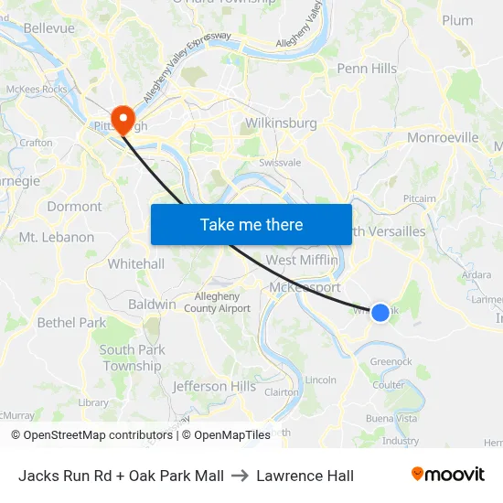 Jacks Run Rd + Oak Park Mall to Lawrence Hall map