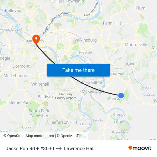 Jacks Run Rd + #3030 to Lawrence Hall map