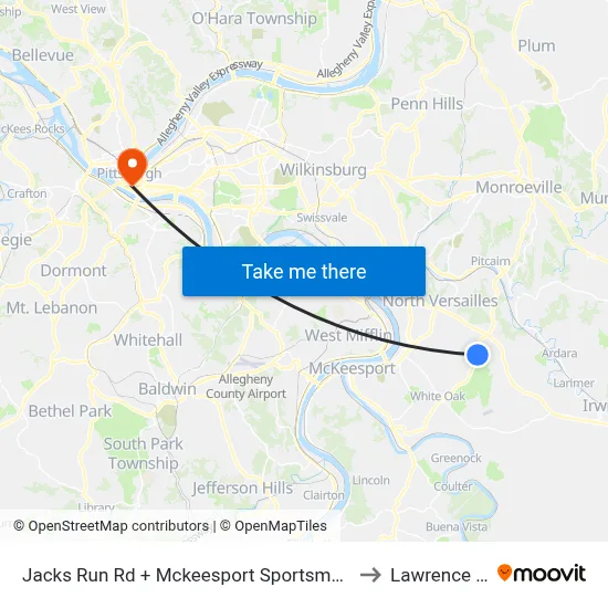 Jacks Run Rd + Mckeesport Sportsmens Assoc to Lawrence Hall map