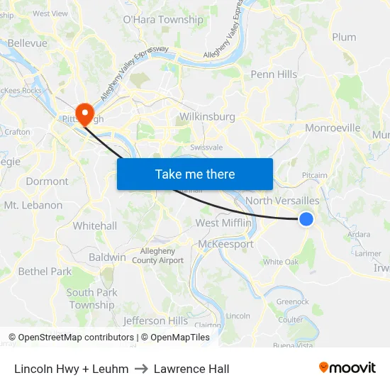 Lincoln Hwy + Leuhm to Lawrence Hall map