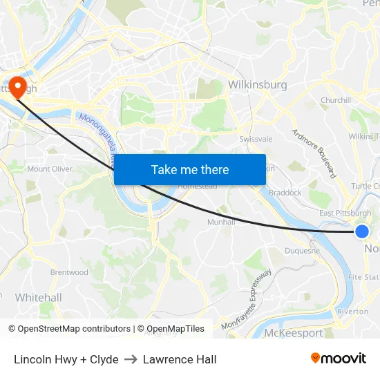 Lincoln Hwy + Clyde to Lawrence Hall map