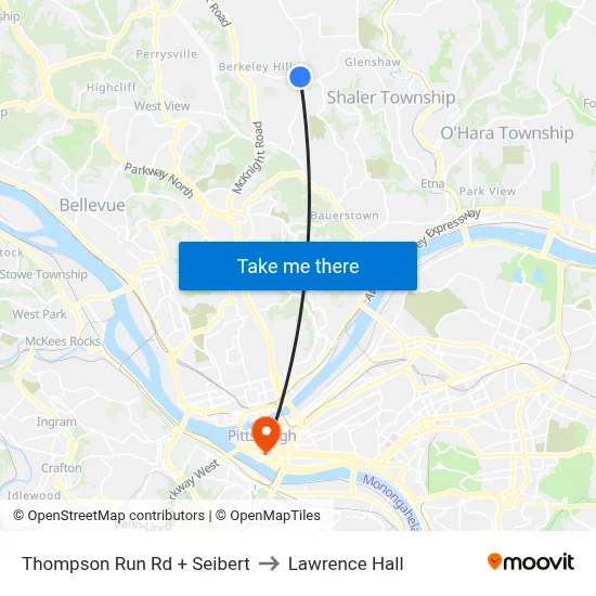 Thompson Run Rd + Seibert to Lawrence Hall map