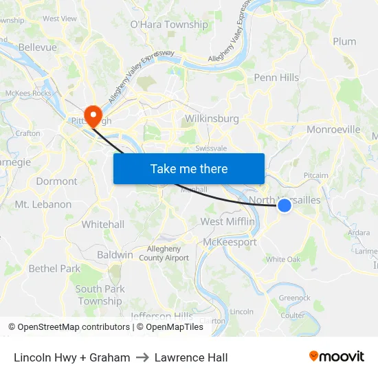 Lincoln Hwy + Graham to Lawrence Hall map