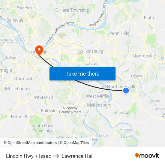 Lincoln Hwy + Issac to Lawrence Hall map