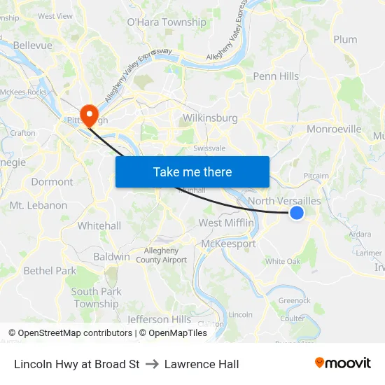 Lincoln Hwy at Broad St to Lawrence Hall map