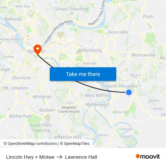 Lincoln Hwy + Mckee to Lawrence Hall map