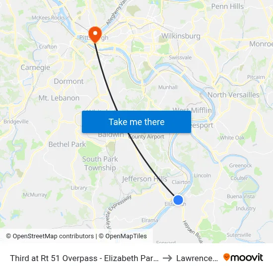 Third at Rt 51 Overpass - Elizabeth Park And Ride to Lawrence Hall map