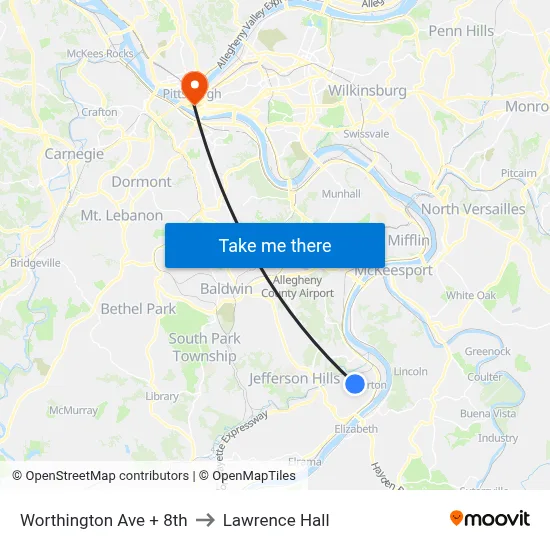 Worthington Ave + 8th to Lawrence Hall map