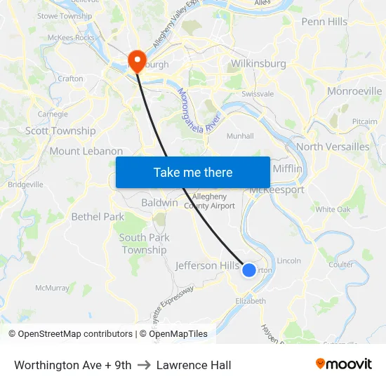 Worthington Ave + 9th to Lawrence Hall map