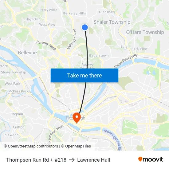 Thompson Run Rd + #218 to Lawrence Hall map