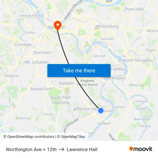 Worthington Ave + 12th to Lawrence Hall map