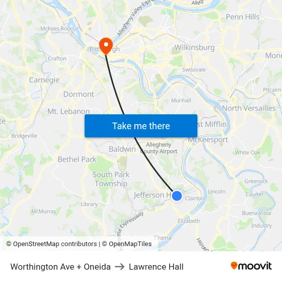 Worthington Ave + Oneida to Lawrence Hall map