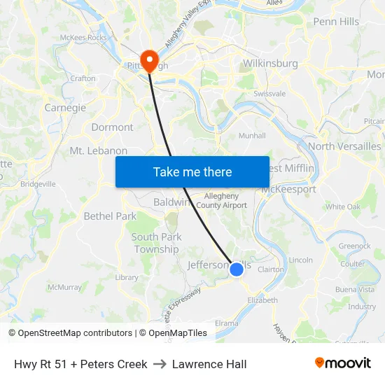 Hwy Rt 51 + Peters Creek to Lawrence Hall map