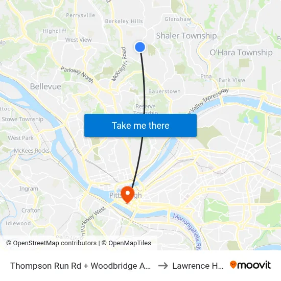 Thompson Run Rd + Woodbridge Apts to Lawrence Hall map