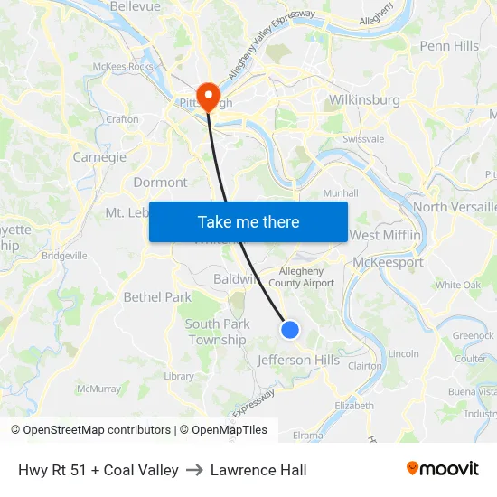 Hwy Rt 51 + Coal Valley to Lawrence Hall map