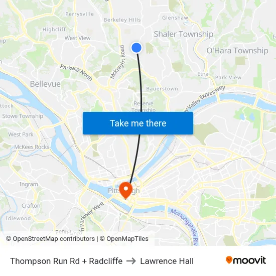 Thompson Run Rd + Radcliffe to Lawrence Hall map