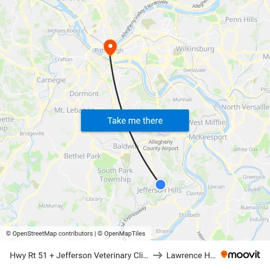 Hwy Rt 51 + Jefferson Veterinary Clinic to Lawrence Hall map