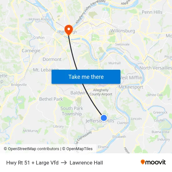 Hwy Rt 51 + Large Vfd to Lawrence Hall map