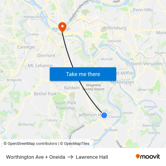 Worthington Ave + Oneida to Lawrence Hall map
